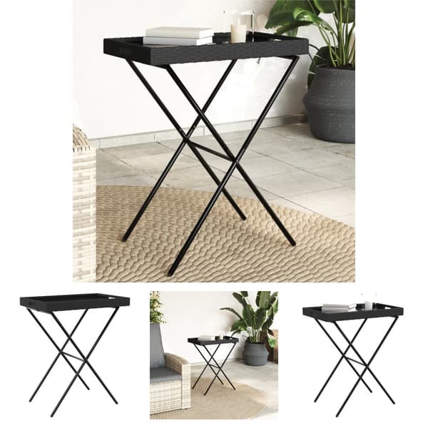 The Living Store Hopfällbart brickbord svart 65x40x75 cm konstrotting -  Utebord