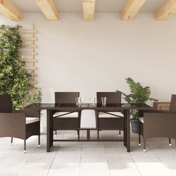 The Living Store Trädgårdsbord med glasskiva brun 190x80x74 cm konstrotting -  Utebord