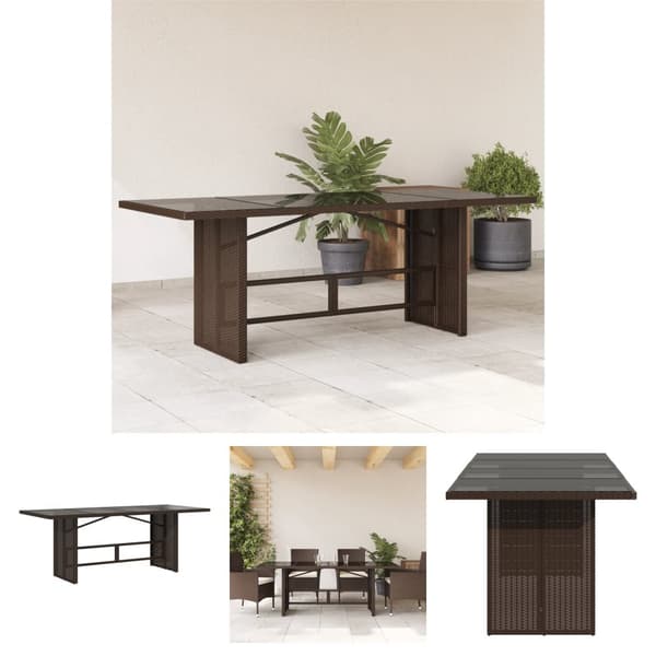 The Living Store Trädgårdsbord med glasskiva brun 190x80x74 cm konstrotting - Utebord