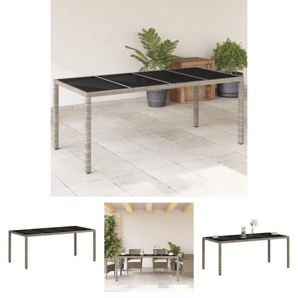 The Living Store havebord med glastop 190x90x75 cm polyrattan lysegrå -  Haveborde