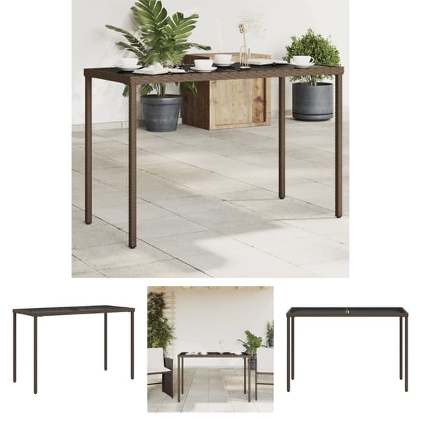 The Living Store Puutarhapöytä lasipöytälevy ruskea 115x54x74 cm polyrottinki -  Ulkopöydät