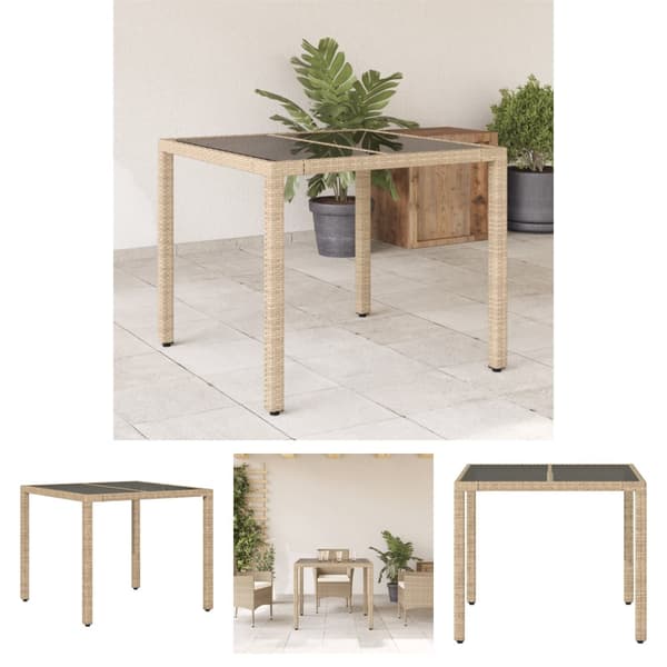 The Living Store havebord med glastop 90x90x75 cm polyrattan beige -  Haveborde