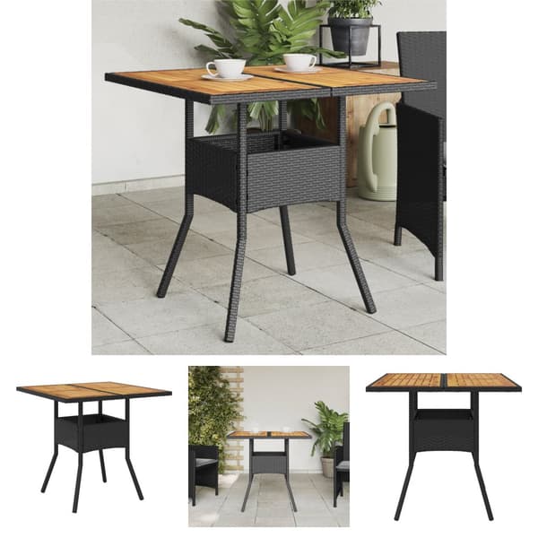 The Living Store Puutarhapöytä akasiapuu ja polyrottinki musta 80x80x75 cm -  Ulkopöydät