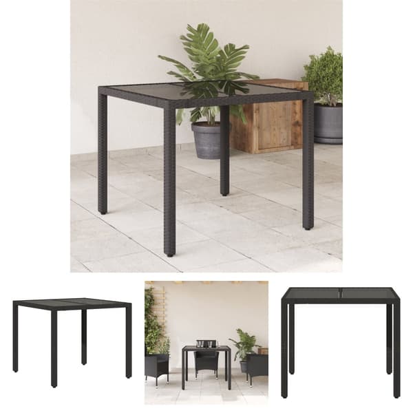 The Living Store havebord med glastop 90x90x75 cm polyrattan sort - Haveborde