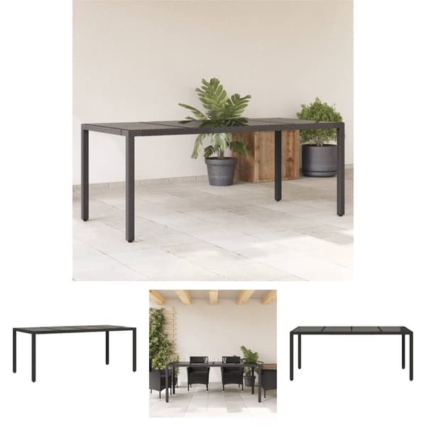The Living Store havebord med glastop 150x90x75 cm polyrattan sort - Haveborde