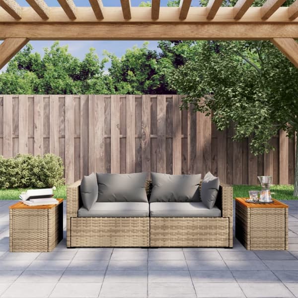 The Living Store haveborde 2 stk. 55x34x37 cm polyrattan og massivt træ beige -  Haveborde