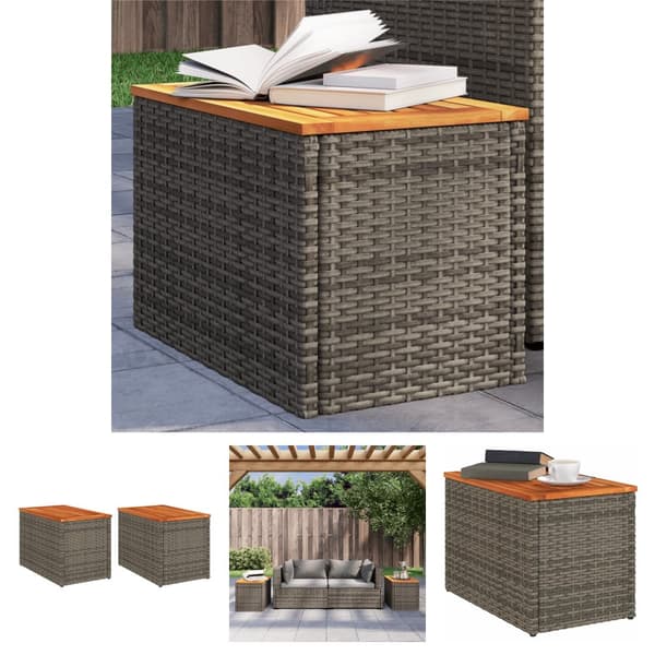 The Living Store havesideborde 2 stk. 55x34x37 cm polyrattan og massivt træ grå -  Haveborde
