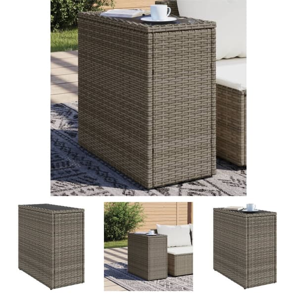 The Living Store Trädgårdsbord med glasskiva grå 58x27,5x55 cm konstrotting -  Utebord