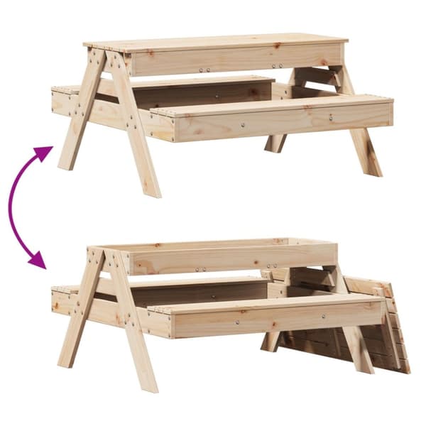 The Living Store picnicbord med sandkasse til børn massivt fyrretræ - Haveborde