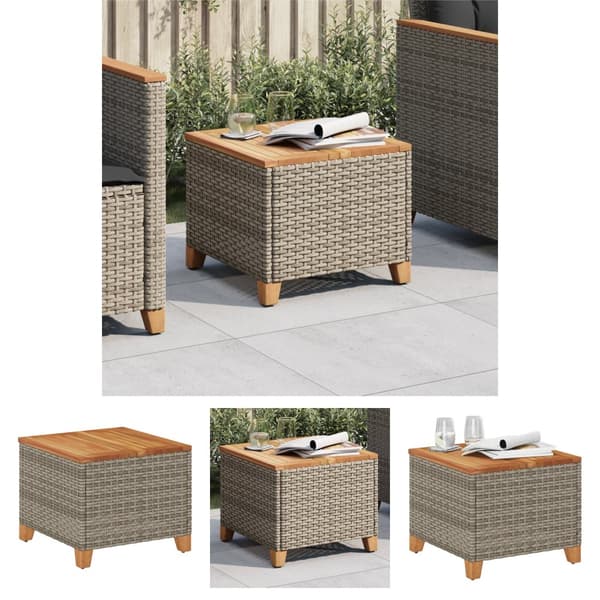 The Living Store havebord 45x45x37 cm polyrattan og akacietræ grå - Haveborde