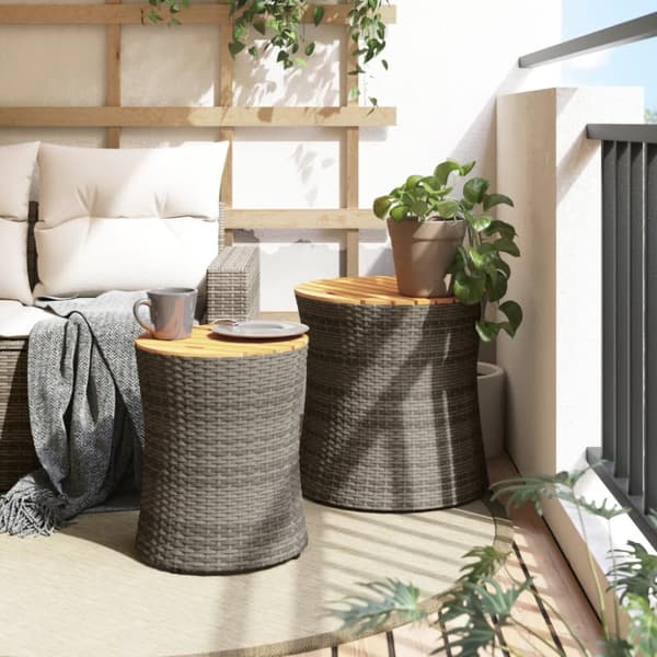 The Living Store haveborde 2 stk. med træplade polyrattan grå -  Haveborde