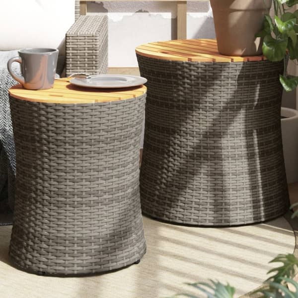 The Living Store haveborde 2 stk. med træplade polyrattan grå -  Haveborde