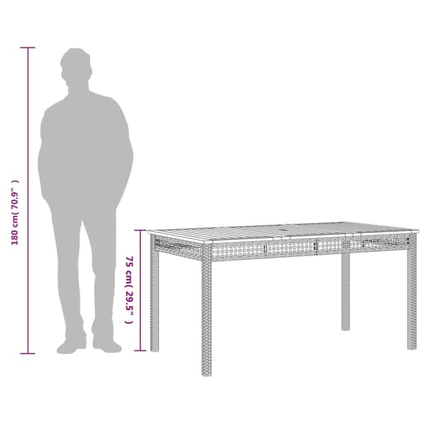 The Living Store Trädgårdsbord grå 140x80x75 cm konstrotting akaciaträ - Utebord