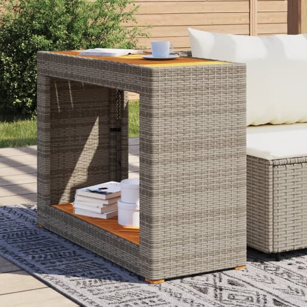 The Living Store havebord med trætop 100x40x75 cm polyrattan grå -  Haveborde