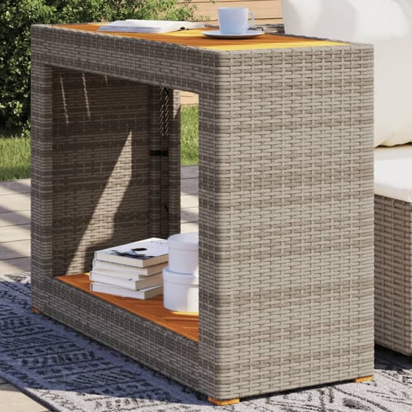 The Living Store havebord med trætop 100x40x75 cm polyrattan grå - Haveborde