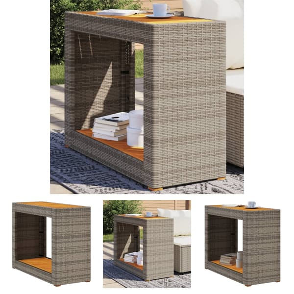 The Living Store havebord med trætop 100x40x75 cm polyrattan grå -  Haveborde