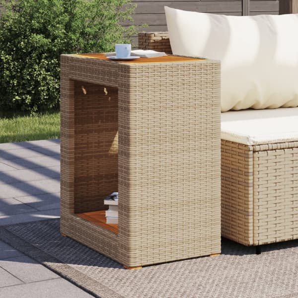 The Living Store havebord med trætop 60x40x75 cm polyrattan beige - Haveborde