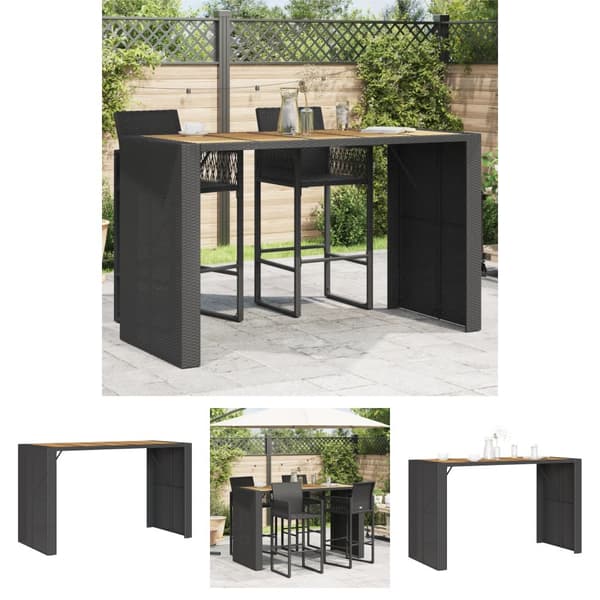 The Living Store havebord med akacietop 185x80x110 cm polyrattan sort -  Haveborde