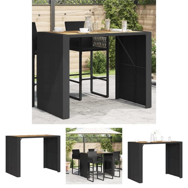 The Living Store havebord med akacietop 145x80x110 cm polyrattan sort -  Haveborde