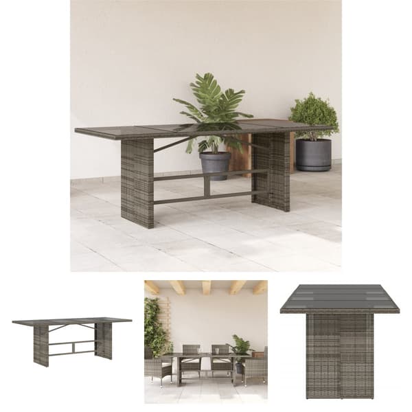 The Living Store havebord med glastop 190x80x74 cm polyrattan grå -  Haveborde