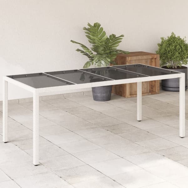 The Living Store havebord med glastop 190x90x75 cm polyrattan hvid -  Haveborde