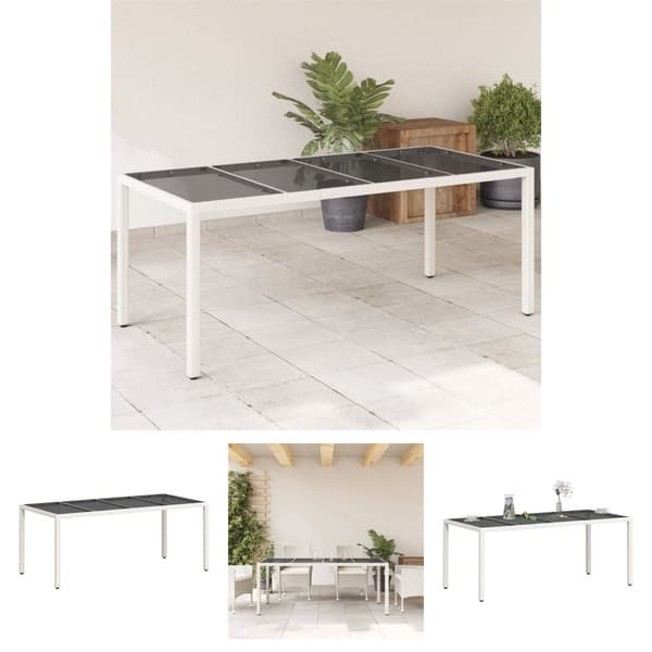 The Living Store havebord med glastop 190x90x75 cm polyrattan hvid - Haveborde