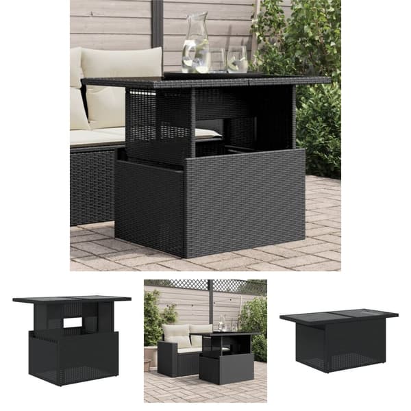 The Living Store havebord med glastop 100x55x73 cm polyrattan sort -  Haveborde
