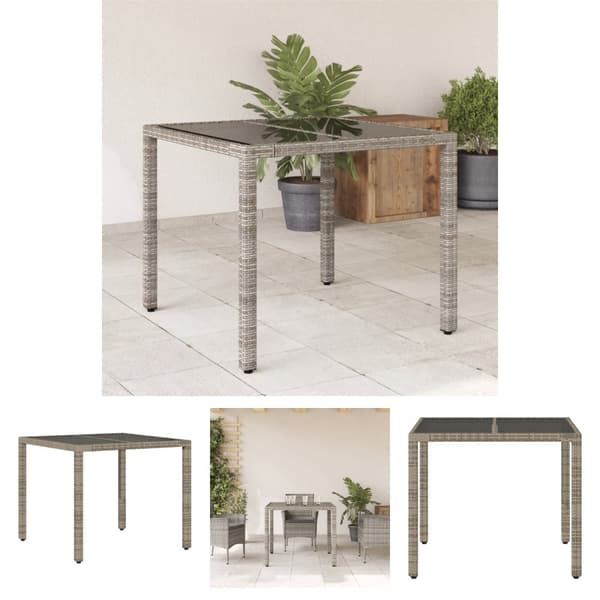 The Living Store havebord med glastop 90x90x75 cm polyrattan grå - Haveborde