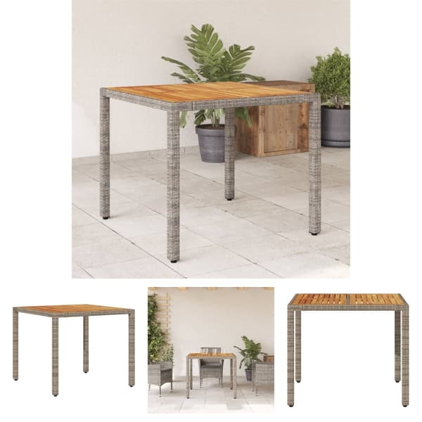 The Living Store havebord med akacietop 90x90x75 cm polyrattan grå -  Haveborde