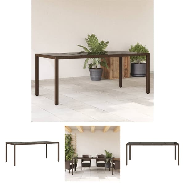 The Living Store Puutarhapöytä lasipöytälevy ruskea 190x90x75 cm polyrottinki -  Ulkopöydät