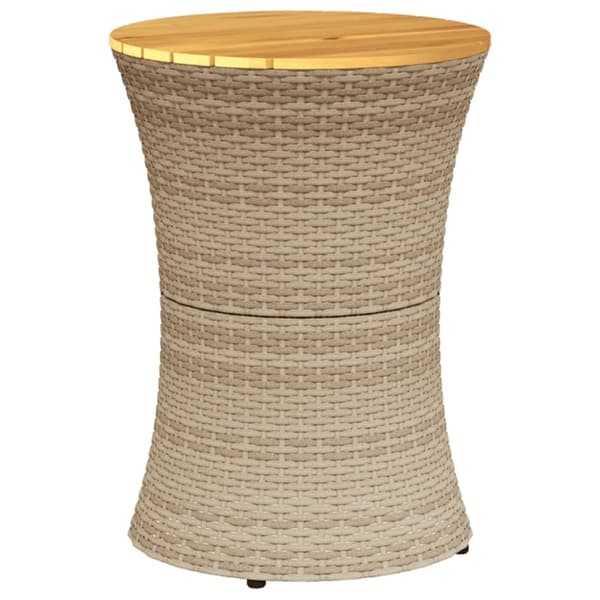 The Living Store sidebord trommeformet polyrattan og massivt træ beige -  Haveborde