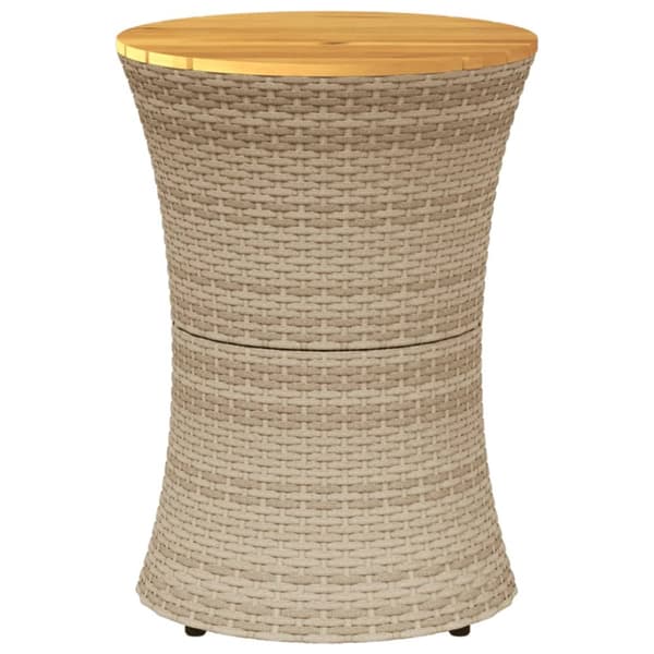 The Living Store sidebord trommeformet polyrattan og massivt træ beige -  Haveborde