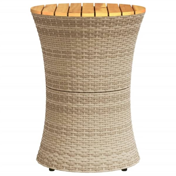 The Living Store sidebord trommeformet polyrattan og massivt træ beige -  Haveborde