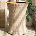 Miniatyrbillede 2 af 11: The Living Store sidebord trommeformet polyrattan og massivt træ beige -  Haveborde