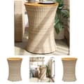 Miniatyrbillede 1 af 11: The Living Store sidebord trommeformet polyrattan og massivt træ beige -  Haveborde