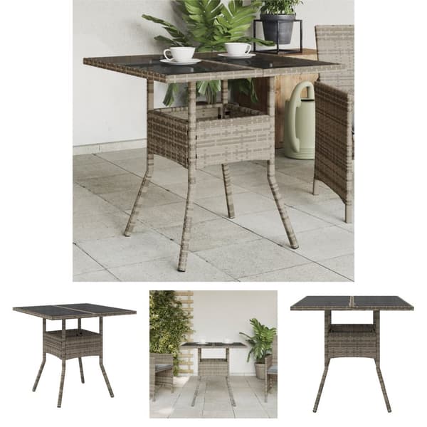 The Living Store havebord med glastop 80x80x75 cm polyrattan grå - Haveborde