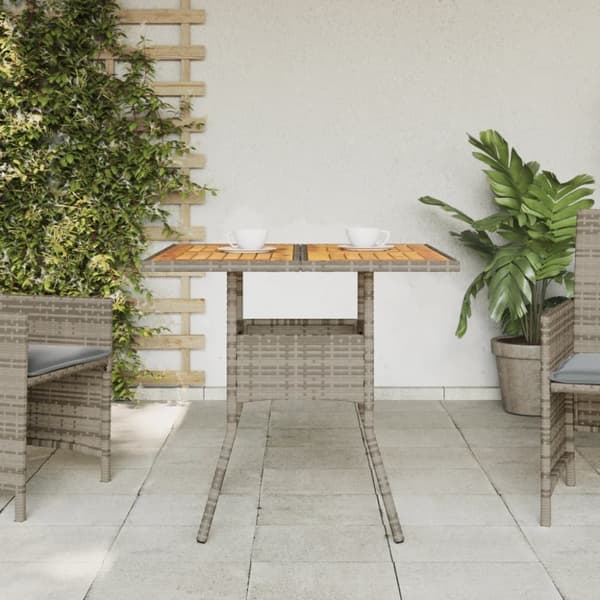 The Living Store Trädgårdsbord med akaciaträ grå 80x80x75 cm konstrotting - Utebord