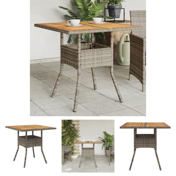 The Living Store Trädgårdsbord med akaciaträ grå 80x80x75 cm konstrotting - Utebord