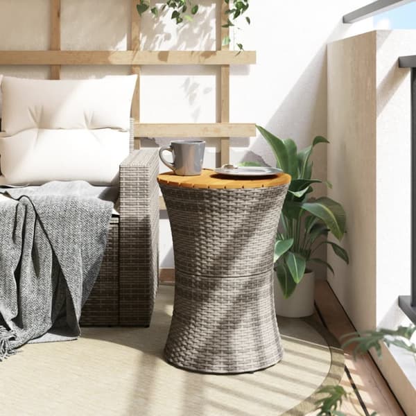The Living Store sidebord trommeformet polyrattan og massivt træ grå -  Haveborde