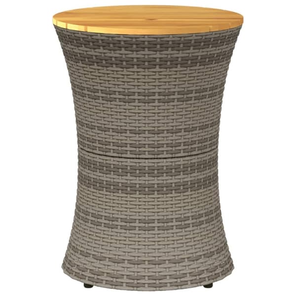 The Living Store sidebord trommeformet polyrattan og massivt træ grå -  Haveborde