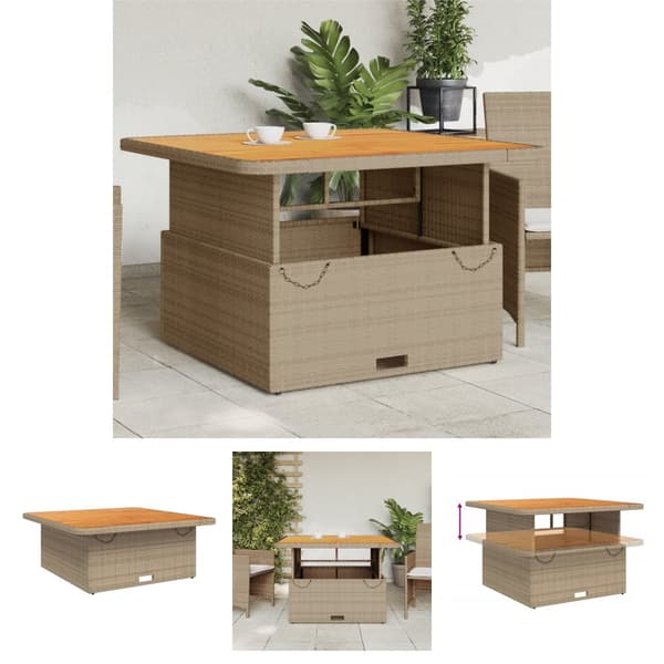 The Living Store Puutarhapöytä beige 110x110x71 cm polyrottinki ja akasiapuu -  Ulkopöydät