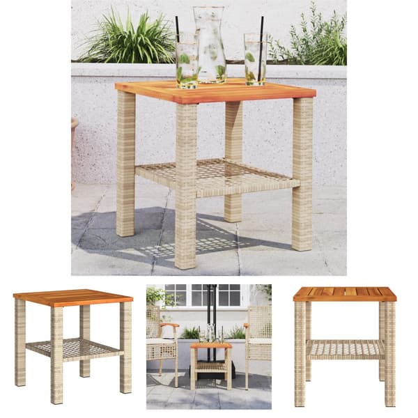The Living Store havebord 40x40x42 cm polyrattan og akacietræ beige - Haveborde