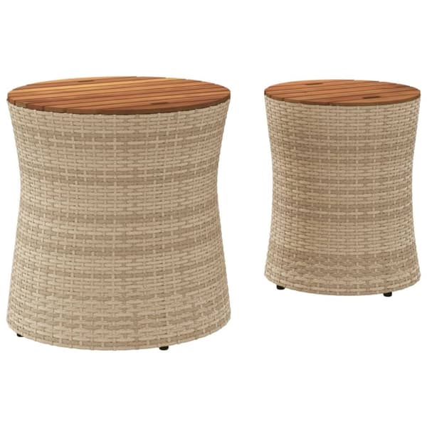 The Living Store haveborde 2 stk. med træplade polyrattan beige - Haveborde
