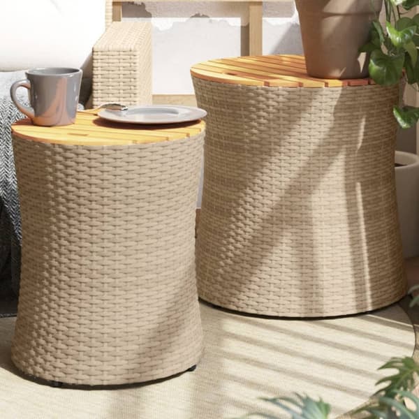 The Living Store haveborde 2 stk. med træplade polyrattan beige - Haveborde