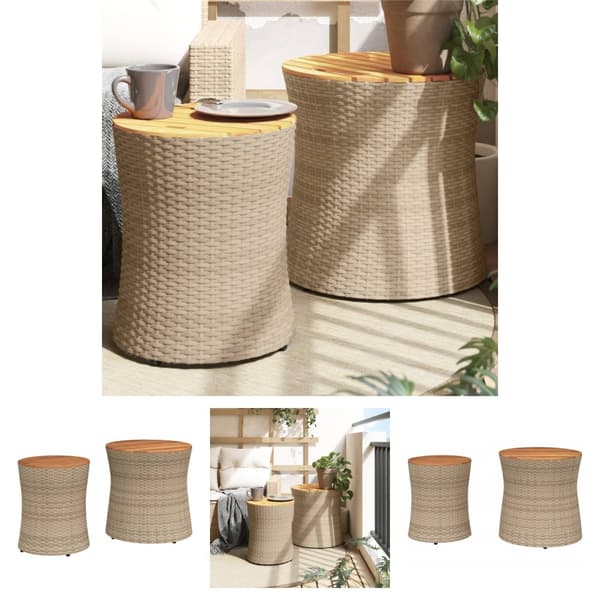 The Living Store haveborde 2 stk. med træplade polyrattan beige - Haveborde