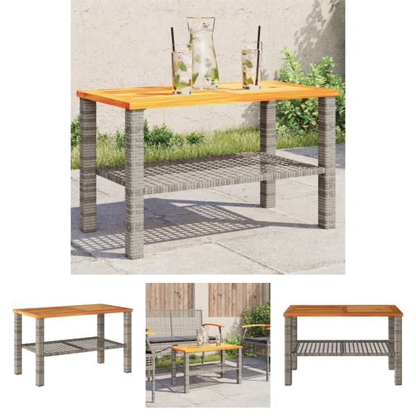 The Living Store Puutarhapöytä harmaa 70x38x42 cm polyrottinki ja akasiapuu -  Ulkopöydät