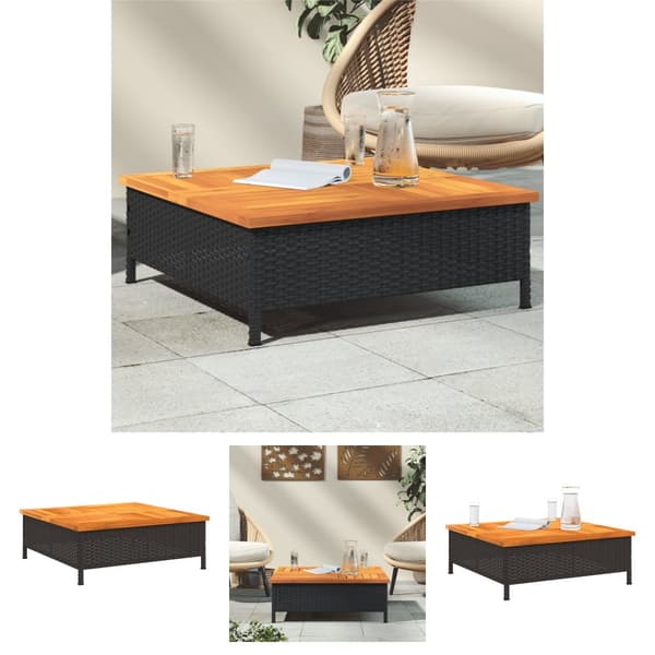 The Living Store havebord 70x70x25 cm rattan og massivt akacietræ sort -  Haveborde