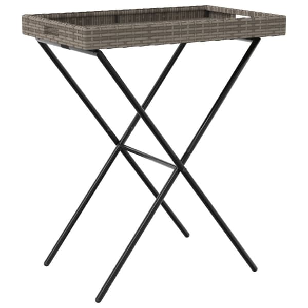 The Living Store Kokoontaittuva tarjotinpöytä harmaa 65x40x75 cm polyrottinki -  Ulkopöydät