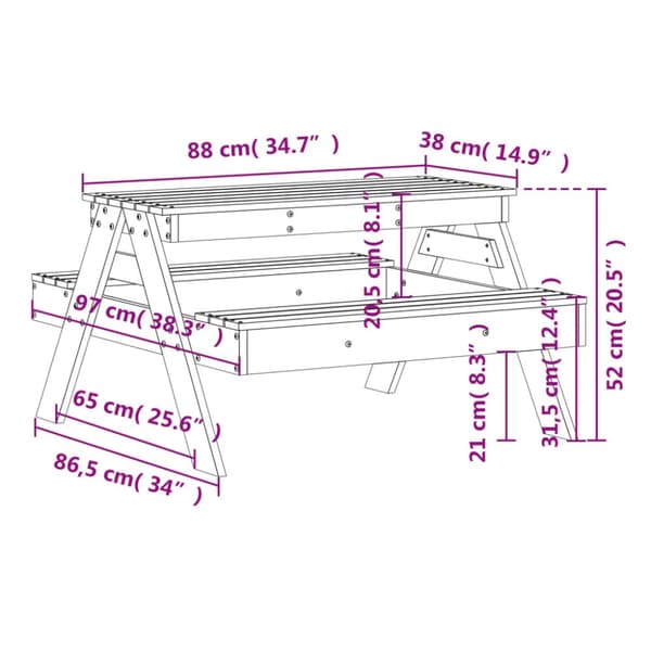 The Living Store picnicbord til børn 88x97x52 cm massivt fyrretræ - Haveborde