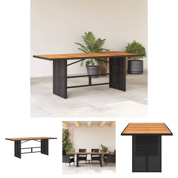 The Living Store Puutarhapöytä akasiapuu ja polyrottinki musta 190x80x74 cm - Ulkopöydät